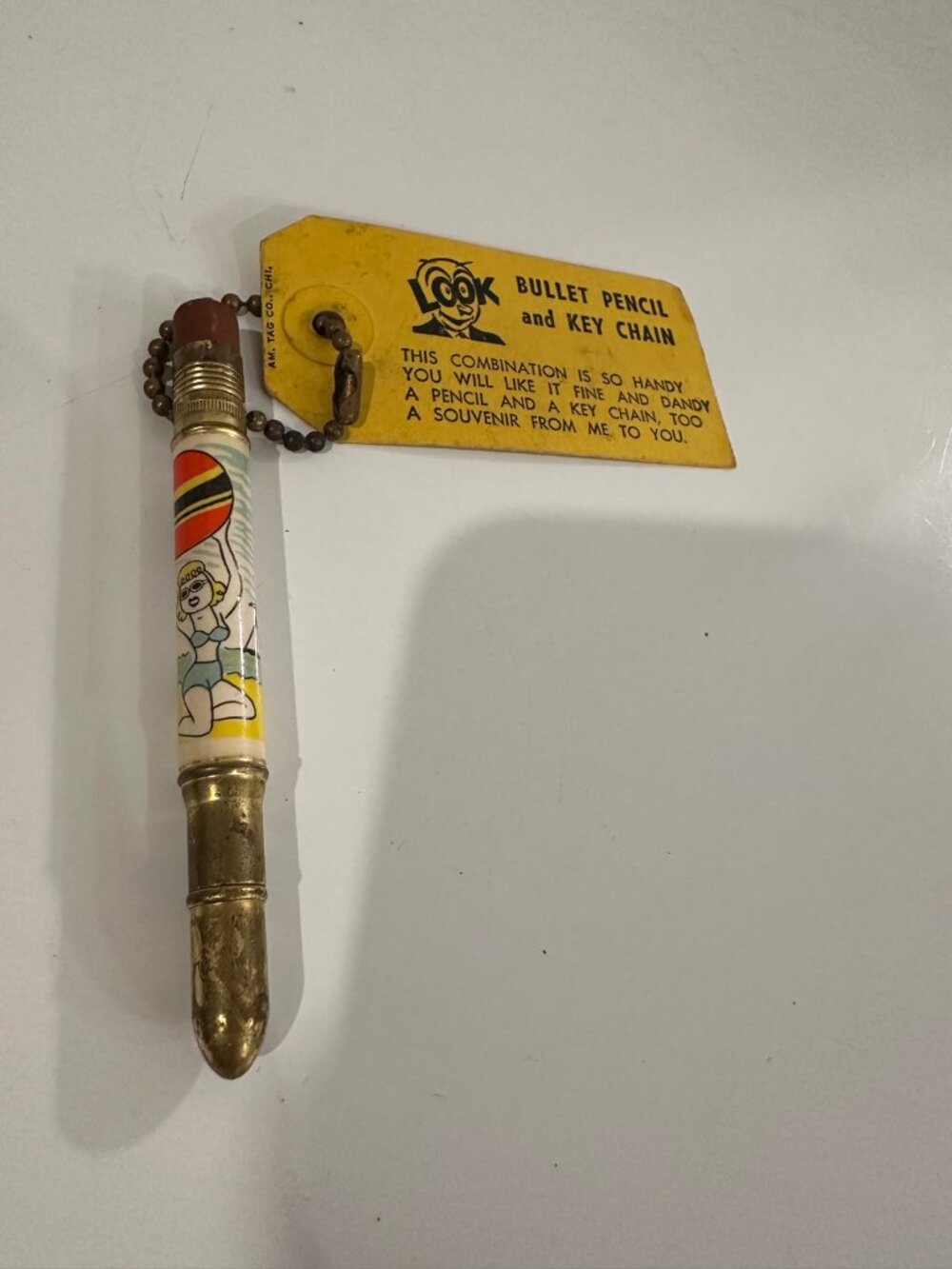 Vintage LOOK Bullet Pencil Key Chain Chattanooga Tennessee Souvenir w/ Tag